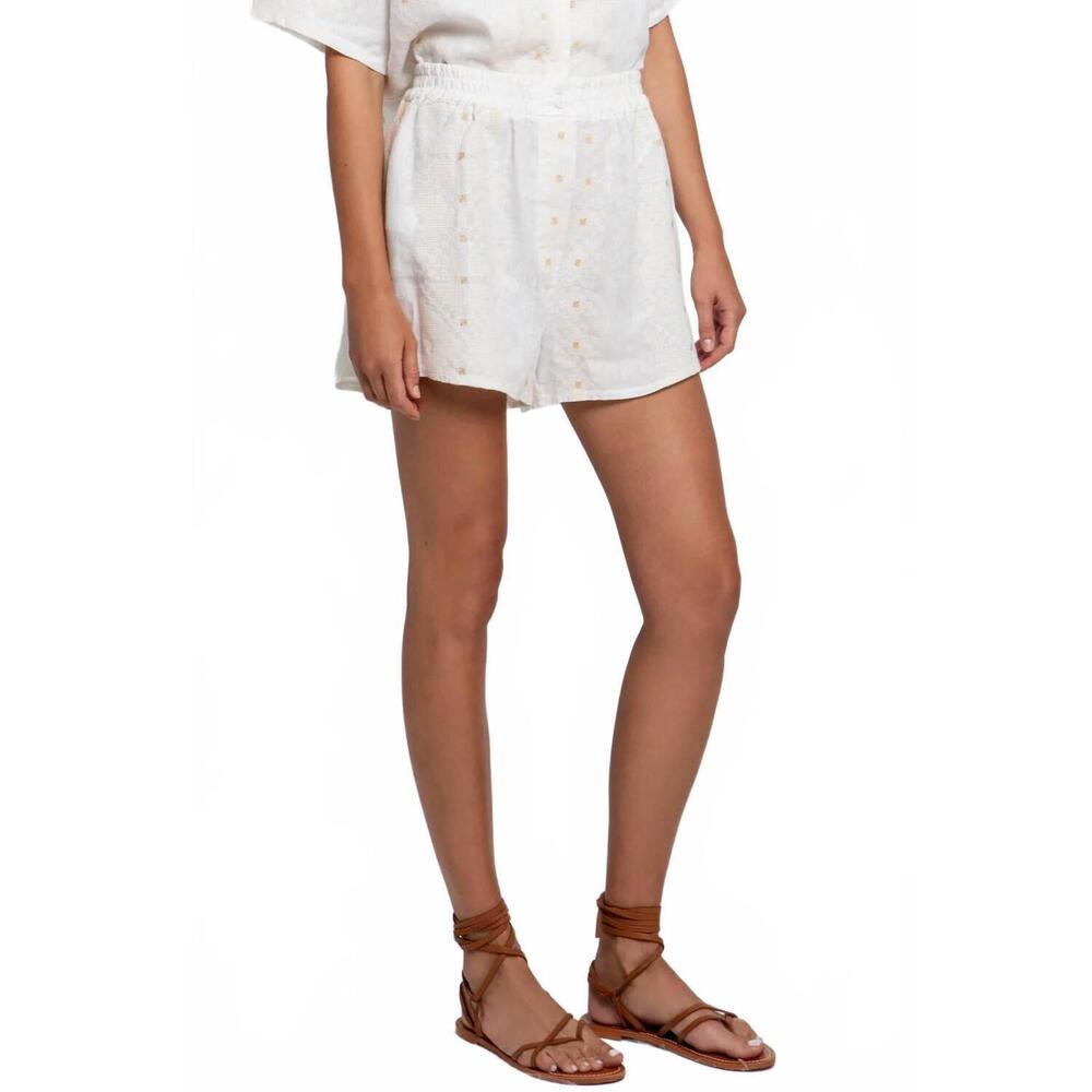 NEW GREEK ARCHAIC KORI pixel elasticated waist shorts in white-ecru-gold
